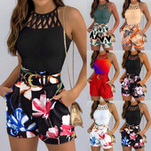 Seksualūs vasariniai šortai ir atogrąžų rašto šortai su diržu, dviejų dalių kostiumas tuščiaviduriai be rankovių liemenės trumpų kelnių vakarėliui rinkiniai