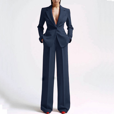 Alkalmi női öltönyök irodai karcsúsított női 2 db-os blézer+nadrág szett Blézer női munkaruha buli nadrág zsebbel