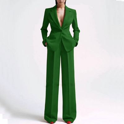 Alkalmi női öltönyök irodai karcsúsított női 2 db-os blézer+nadrág szett Blézer női munkaruha buli nadrág zsebbel