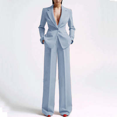 Alkalmi női öltönyök irodai karcsúsított női 2 db-os blézer+nadrág szett Blézer női munkaruha buli nadrág zsebbel