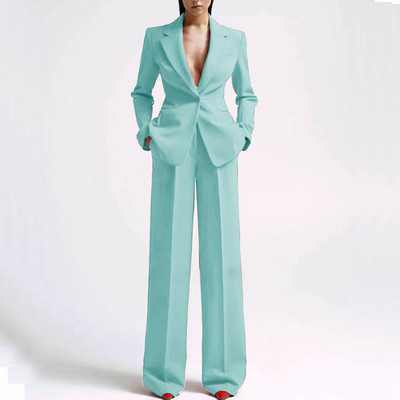 Alkalmi női öltönyök irodai karcsúsított női 2 db-os blézer+nadrág szett Blézer női munkaruha buli nadrág zsebbel