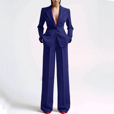 Alkalmi női öltönyök irodai karcsúsított női 2 db-os blézer+nadrág szett Blézer női munkaruha buli nadrág zsebbel