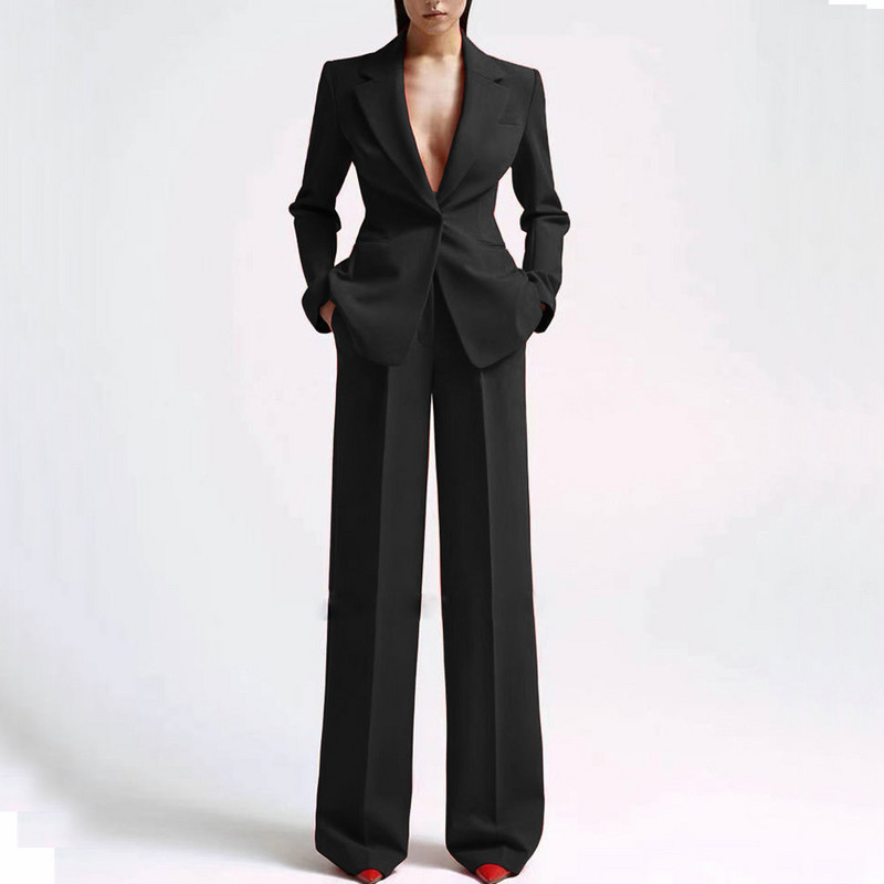 Alkalmi női öltönyök irodai karcsúsított női 2 db-os blézer+nadrág szett Blézer női munkaruha buli nadrág zsebbel