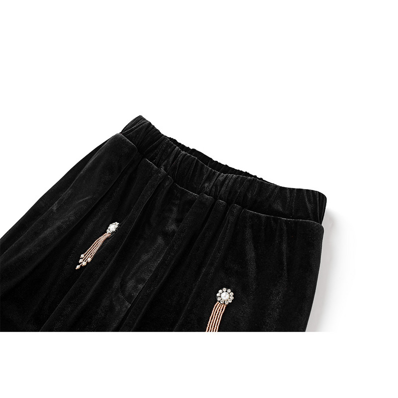 Uus sügistalvine luksuslik must sametkangas kvaliteet teemandid helmed naistele 2 tk bleiseri ülikonnad High Street, topeltkomplektid