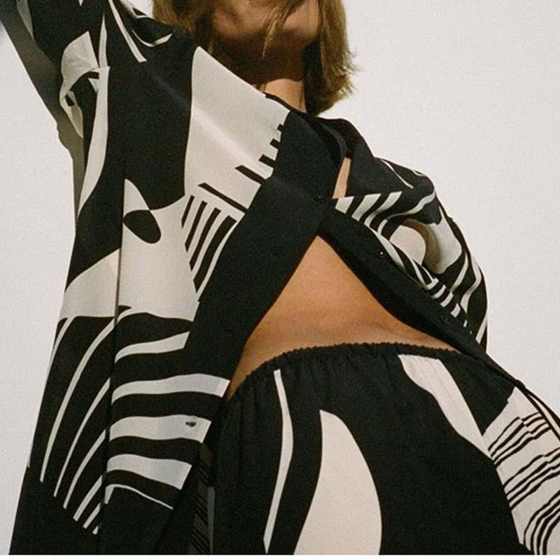 Naiste vabaajaprinteriga särk, 2-osaline komplekt Elegantne lahtised pikkade varrukatega särgid, laia säärega püksid, naiste ülikond 2023. aasta suvemoodne daamiriietus