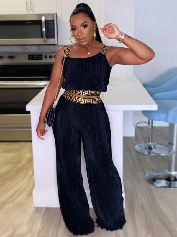 Bonnie Forest Elegáns, ujjatlan, nyomott Rcuhed Crop felső és Palazzo nadrág szett Elegáns tréningruha Női Clubwear Night Club ruhák