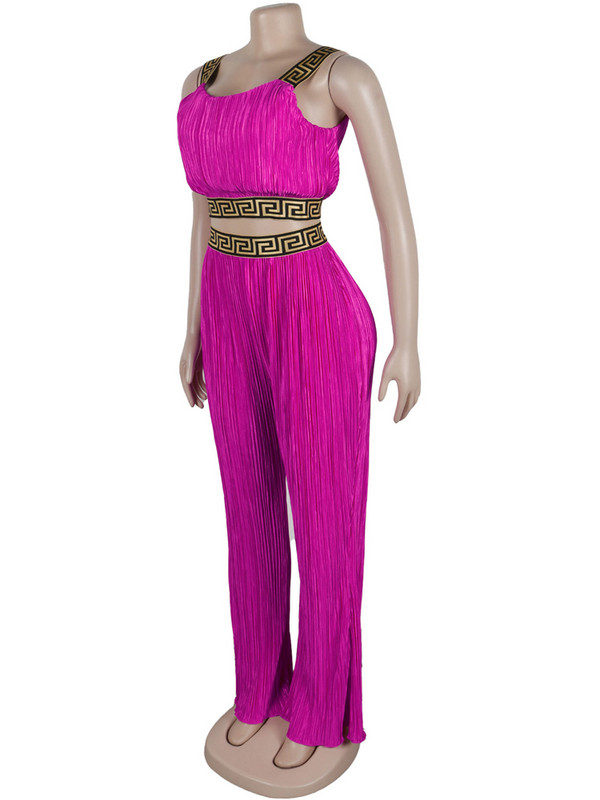 Bonnie Forest Elegáns, ujjatlan, nyomott Rcuhed Crop felső és Palazzo nadrág szett Elegáns tréningruha Női Clubwear Night Club ruhák