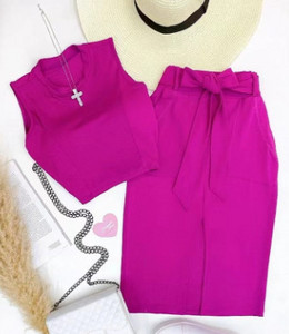 Divdaļīgi komplekti Sieviešu tērpiem Modes Vasaras vienkrāsains Apaļa Kakla Tops Bez Piedurknēm