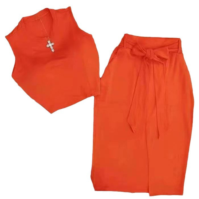 Divdaļīgi komplekti Sieviešu tērpiem Modes Vasaras vienkrāsains Apaļa Kakla Tops Bez Piedurknēm