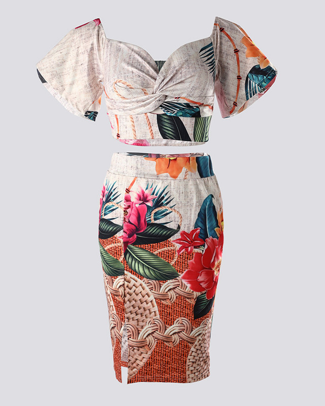 Nyári ruha szexi kétrészes készletek Nyomtató felsők és ruha nők számára