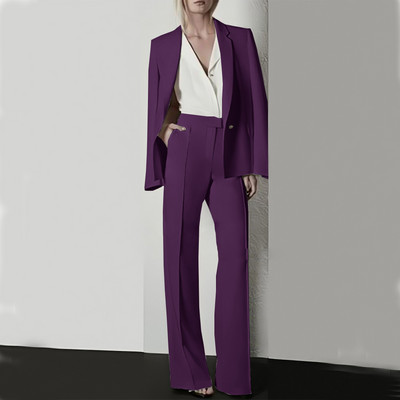 Moodne naiste pükskostüüm pidulik naiste kontorinaiste tööriietus, bleiser ja püksid, lilla, must, 2-osaline taskuga komplekt