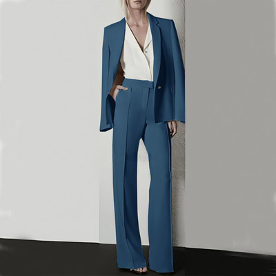 Moodne naiste pükskostüüm pidulik naiste kontorinaiste tööriietus, bleiser ja püksid, lilla, must, 2-osaline taskuga komplekt