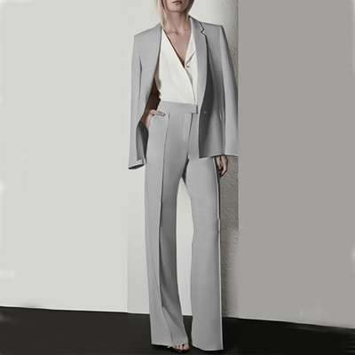 Moodne naiste pükskostüüm pidulik naiste kontorinaiste tööriietus, bleiser ja püksid, lilla, must, 2-osaline taskuga komplekt