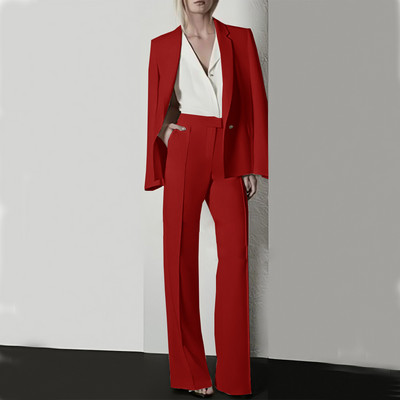 Moodne naiste pükskostüüm pidulik naiste kontorinaiste tööriietus, bleiser ja püksid, lilla, must, 2-osaline taskuga komplekt