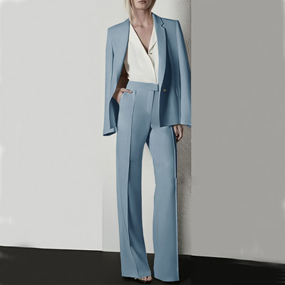 Moodne naiste pükskostüüm pidulik naiste kontorinaiste tööriietus, bleiser ja püksid, lilla, must, 2-osaline taskuga komplekt