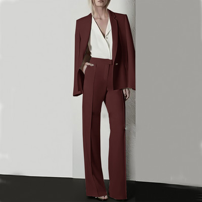 Moodne naiste pükskostüüm pidulik naiste kontorinaiste tööriietus, bleiser ja püksid, lilla, must, 2-osaline taskuga komplekt