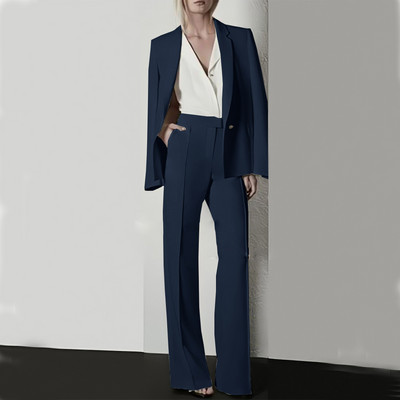 Moodne naiste pükskostüüm pidulik naiste kontorinaiste tööriietus, bleiser ja püksid, lilla, must, 2-osaline taskuga komplekt