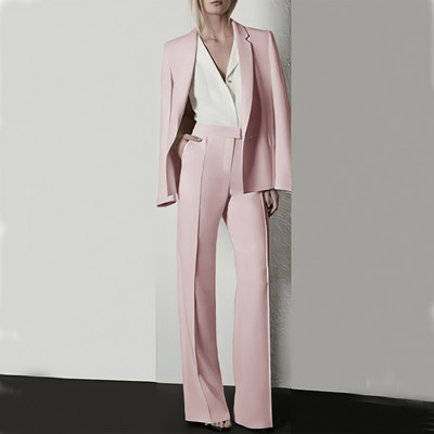 Moodne naiste pükskostüüm pidulik naiste kontorinaiste tööriietus, bleiser ja püksid, lilla, must, 2-osaline taskuga komplekt