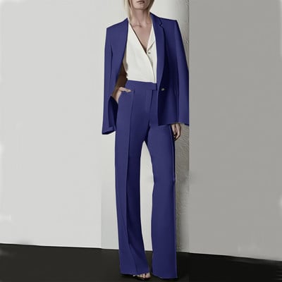 Moodne naiste pükskostüüm pidulik naiste kontorinaiste tööriietus, bleiser ja püksid, lilla, must, 2-osaline taskuga komplekt