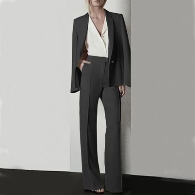 Moodne naiste pükskostüüm pidulik naiste kontorinaiste tööriietus, bleiser ja püksid, lilla, must, 2-osaline taskuga komplekt