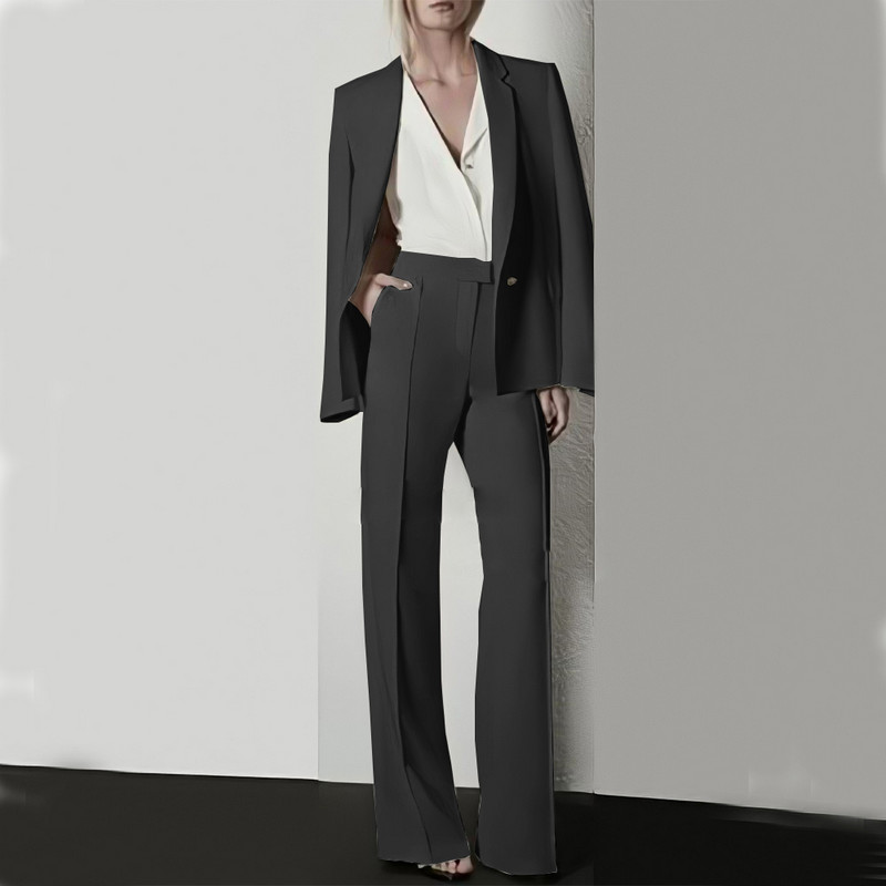 Moodne naiste pükskostüüm pidulik naiste kontorinaiste tööriietus, bleiser ja püksid, lilla, must, 2-osaline taskuga komplekt