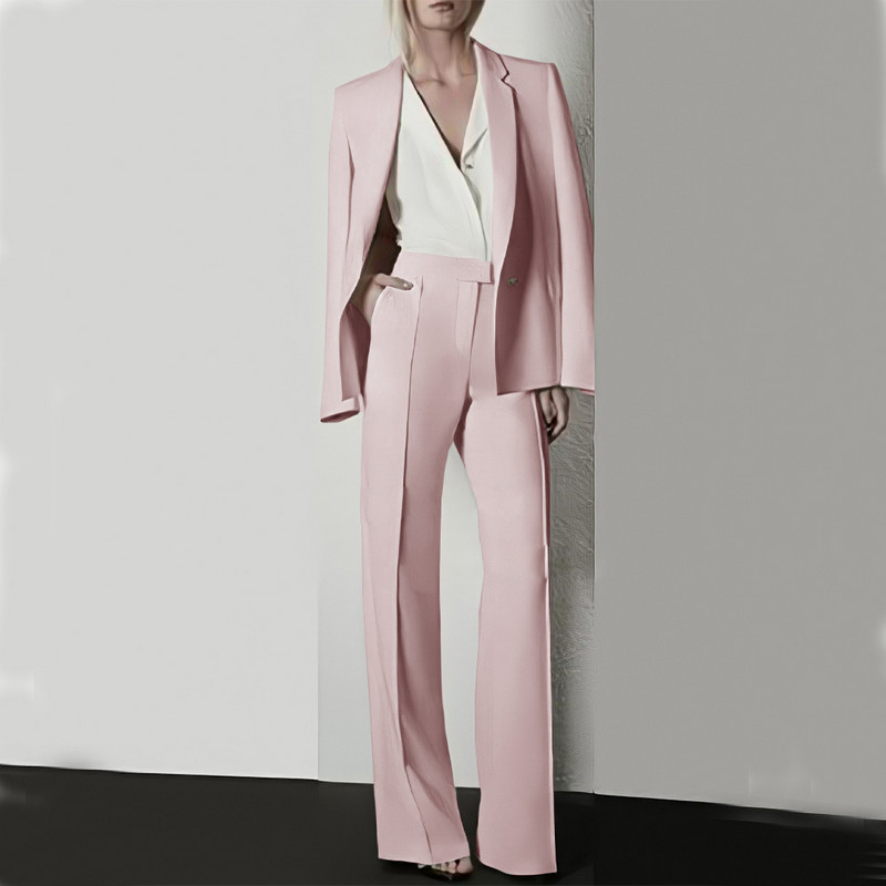 Moodne naiste pükskostüüm pidulik naiste kontorinaiste tööriietus, bleiser ja püksid, lilla, must, 2-osaline taskuga komplekt