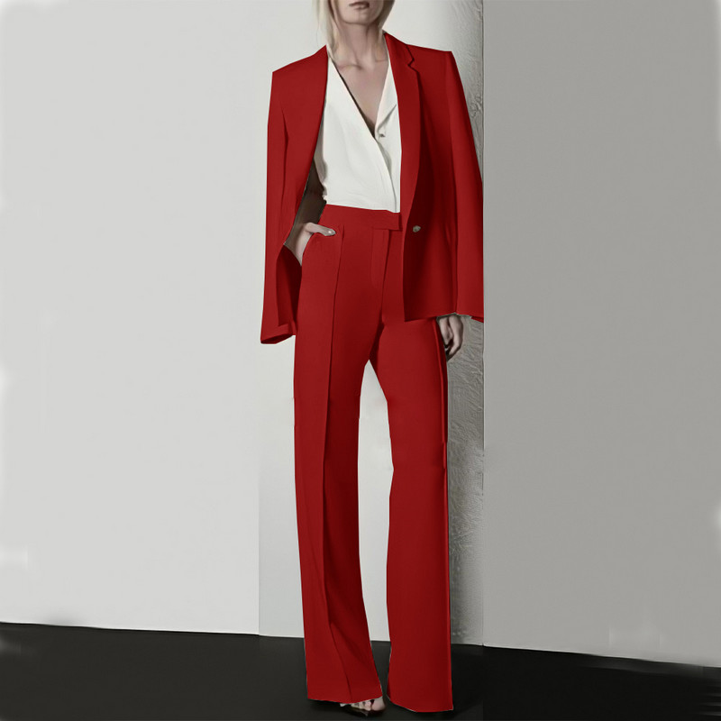 Moodne naiste pükskostüüm pidulik naiste kontorinaiste tööriietus, bleiser ja püksid, lilla, must, 2-osaline taskuga komplekt