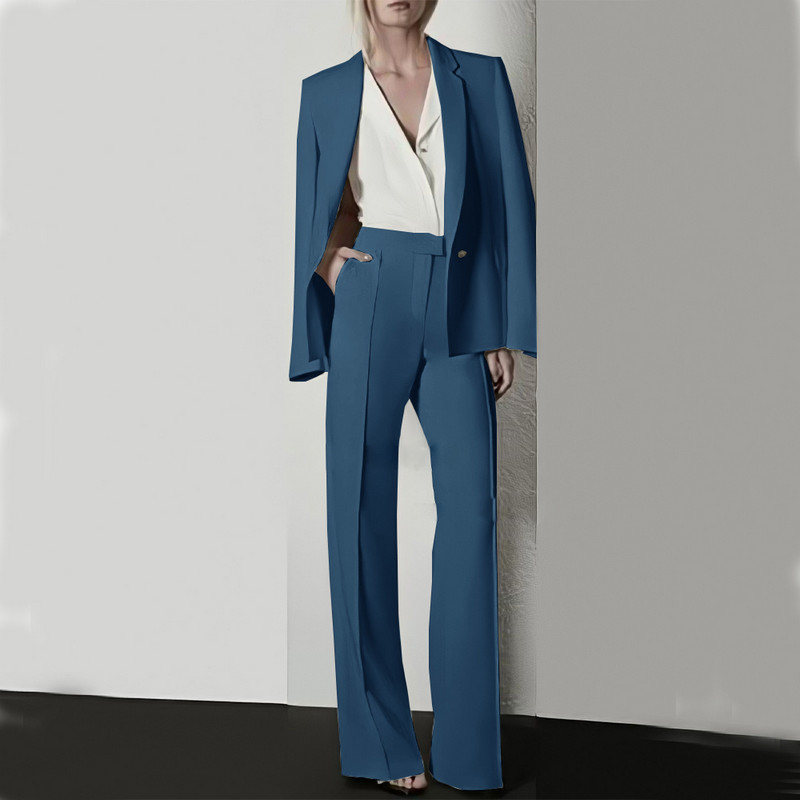 Moodne naiste pükskostüüm pidulik naiste kontorinaiste tööriietus, bleiser ja püksid, lilla, must, 2-osaline taskuga komplekt