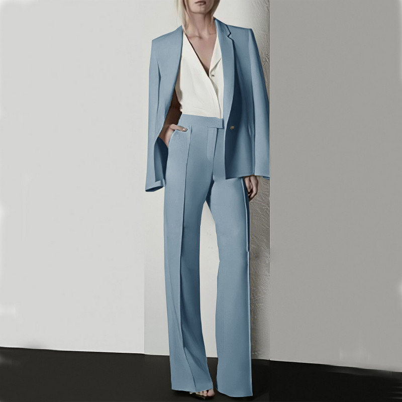 Moodne naiste pükskostüüm pidulik naiste kontorinaiste tööriietus, bleiser ja püksid, lilla, must, 2-osaline taskuga komplekt