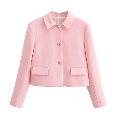 TRAFZA 2024 Ženska proljetna uredska odijela, sakoi s jednim kopčanjem + hlače s remenom s patentnim zatvaračem, Elegantni šik ružičasti ženski ležerni kompleti