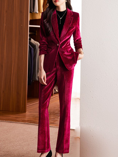 Yitimucengi naiste ülikonnad kontorikomplektid, pikkade varrukatega klassikalised ühe nööbiga bleiserid + kõrge vöökohaga pükskostüümid.