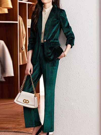 Yitimucengi naiste ülikonnad kontorikomplektid, pikkade varrukatega klassikalised ühe nööbiga bleiserid + kõrge vöökohaga pükskostüümid.