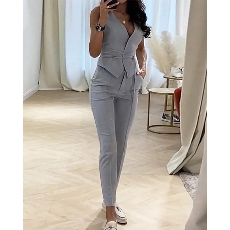 Ženski ležerni obični sako sako i komplet radnih hlača Formalni 2-dijelni set bez rukava OL stil Setovi poslovnog uredskog ženskog odijela Radna odjeća