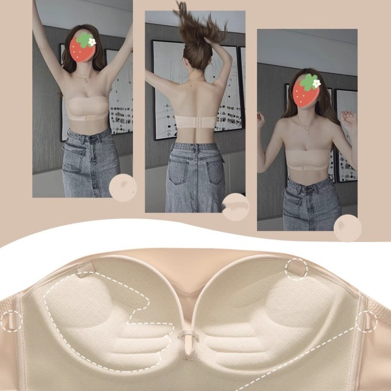 Lenjerie de corp fără bretele pentru femei, anti-alunecare, sâni mici push-up, top tub mare, sutien frumos pentru spate, sutien invizibil anti-expunere