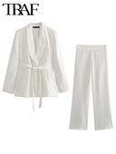 TRAF sieviešu uzvalku garu bikšu komplekti sievietēm 2 dab. Mode biroja jostas žakete, formāls jauns divdaļīgs komplekts, sieviešu apģērbs