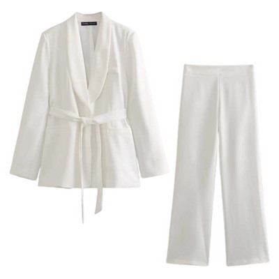 TRAF sieviešu uzvalku garu bikšu komplekti sievietēm 2 dab. Mode biroja jostas žakete, formāls jauns divdaļīgs komplekts, sieviešu apģērbs