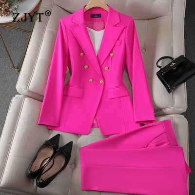 ZJYT Office Lady Costume dama Blazer Pantaloni Set 2 piese Conjuntos Para Mujeres Elegant Business Plus Size Pantaloni asortati