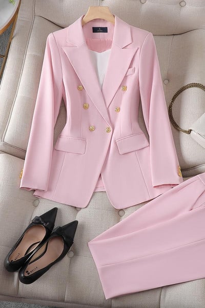 ZJYT Office Lady Costume dama Blazer Pantaloni Set 2 piese Conjuntos Para Mujeres Elegant Business Plus Size Pantaloni asortati