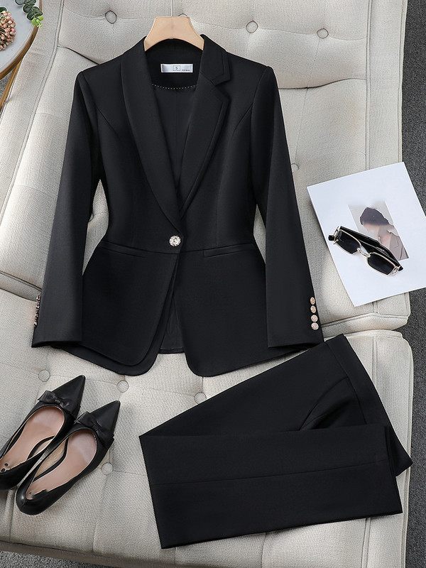 Modes zils, haki melns sieviešu darba apģērbs, žakete, sieviešu uzvalks, sieviešu, jaka un bikses, 2 daļ. komplekts rudens ziemai