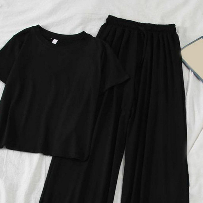 2 tk/komplekt Naiste T-särgi pükste komplekt lühikeste varrukatega elastne vöökoht laia jalaga kodurõivaste nöör lühike ülaosa pükste ülikond