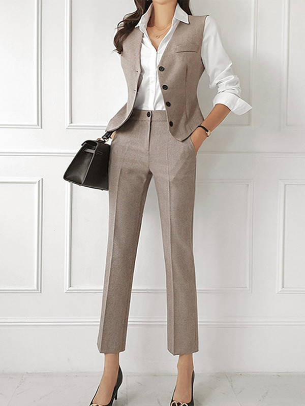 Mood Elegantne 3-osalised rõivad Naiste riided Professionaalsed OL-ülikonnad Topid Mantel Bleiser Jope Vest Püksid Komplektid Kontori daam kevad