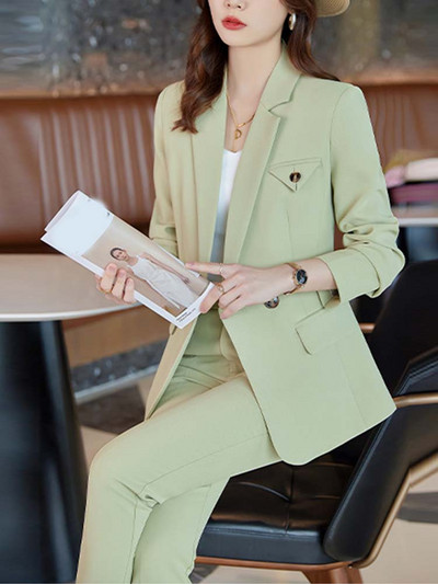 Yitimuceng Purple 2 dab. komplekti biroja apģērbam sievietēm 2023. g. jauna mode, apkakle ar garām piedurknēm, eleganti zīmuļu bikses, kostīmi