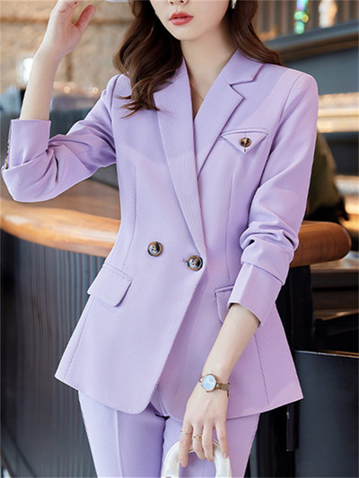 Yitimuceng Purple 2 dab. komplekti biroja apģērbam sievietēm 2023. g. jauna mode, apkakle ar garām piedurknēm, eleganti zīmuļu bikses, kostīmi