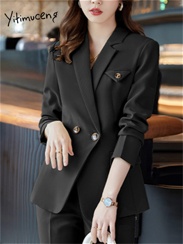 Yitimuceng Purple 2 dab. komplekti biroja apģērbam sievietēm 2023. g. jauna mode, apkakle ar garām piedurknēm, eleganti zīmuļu bikses, kostīmi