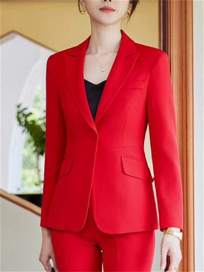 Yitimuceng sarkans uzvalks sievietēm, 2023. gada jauns modes biroja sieviešu uzvalki ar garām piedurknēm, bleizeri, retro stila taisni bikses