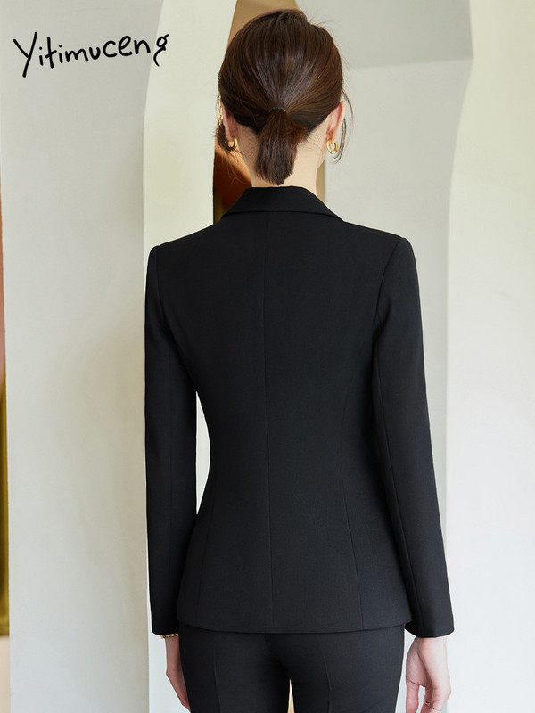 Yitimuceng sarkans uzvalks sievietēm, 2023. gada jauns modes biroja sieviešu uzvalki ar garām piedurknēm, bleizeri, retro stila taisni bikses