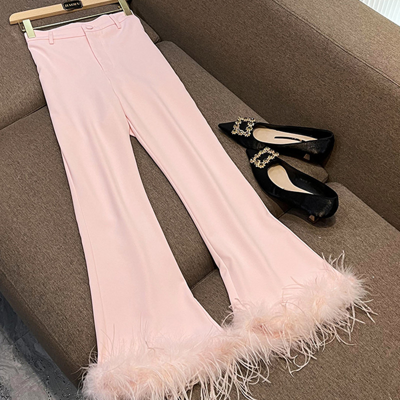 2023. aasta moe naiste soodusmüük Roosa jaanalinnu juuste lapiga V kaelus Kaheosaline disainitud kontorinaise äriülikond