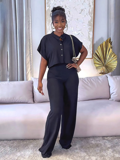 CM.YAYA Set de damă Street Fashion Cămașă cu mânecă scurtă și pantaloni largi 2023 2023 Set 2 piese ținută Trening