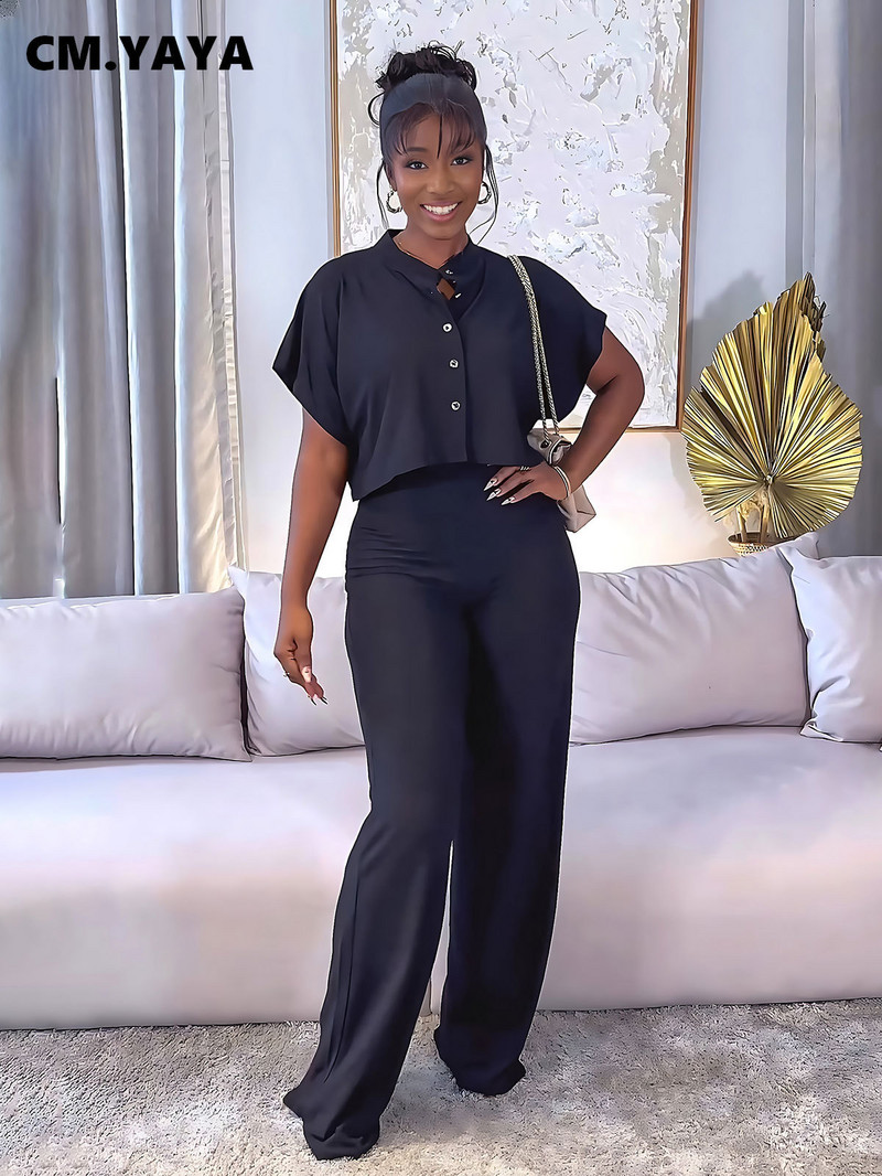 CM.YAYA Set de damă Street Fashion Cămașă cu mânecă scurtă și pantaloni largi 2023 2023 Set 2 piese ținută Trening