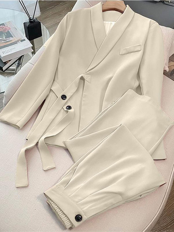 Bleizera jakas, platas bikses, komplekti, eleganti šņorējami uzvalki, mēteļi, taisni bikses, ansamblis korejiešu lielizmēra 2 daļīgs apģērbs